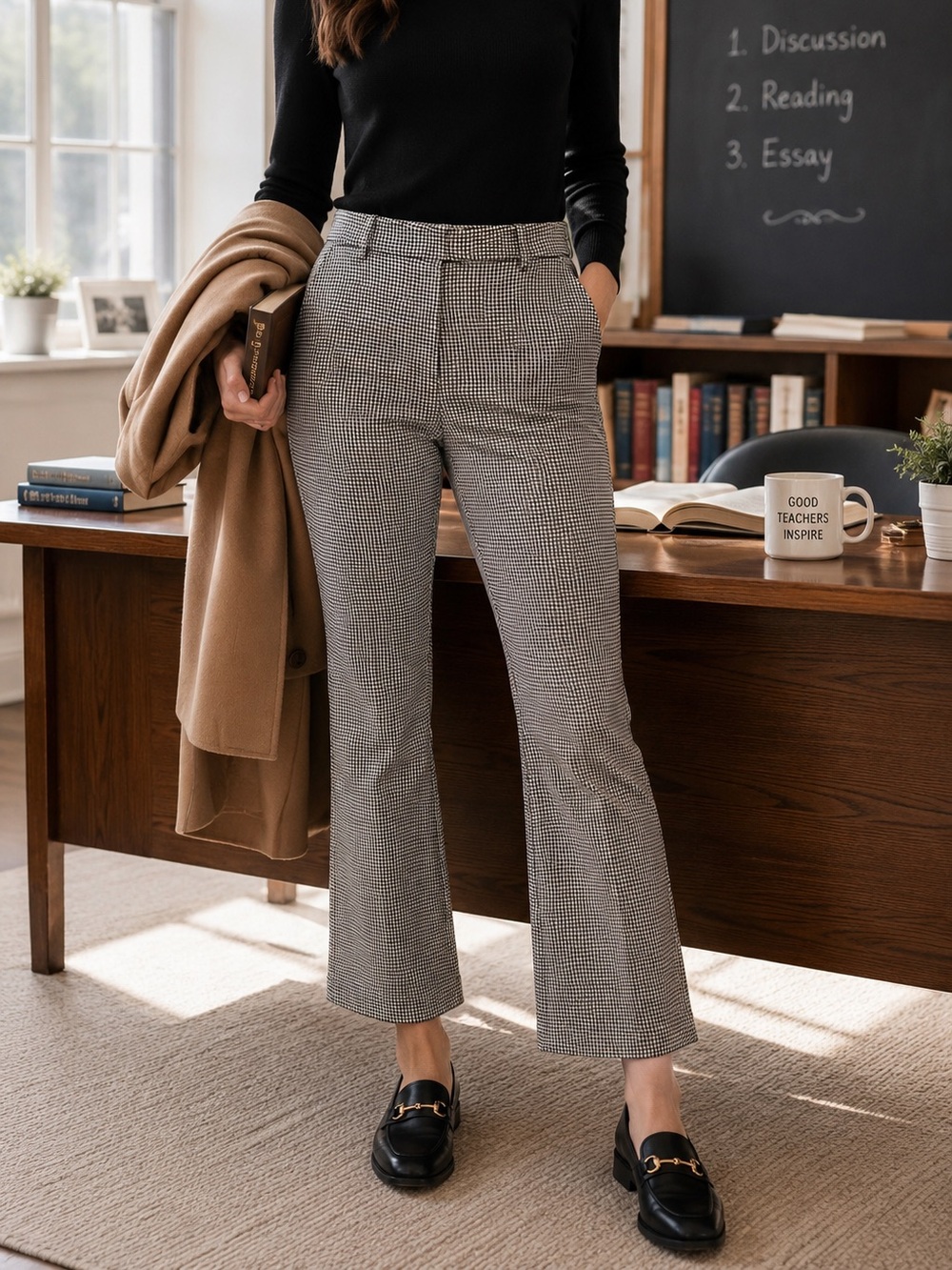 Gap High Rise Kick Fit Houndstooth Pants 10 Petite Career Office Chic
